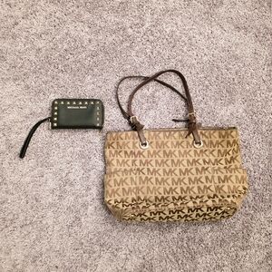 Michael Kors Selma Black Studded Wristlet + Free Jet Set Signature Tote